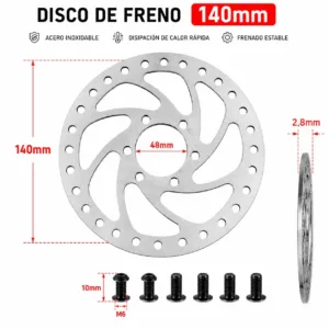 Disco de freno 140 mm interior redondo 2,8 mm para patinete eléctrico