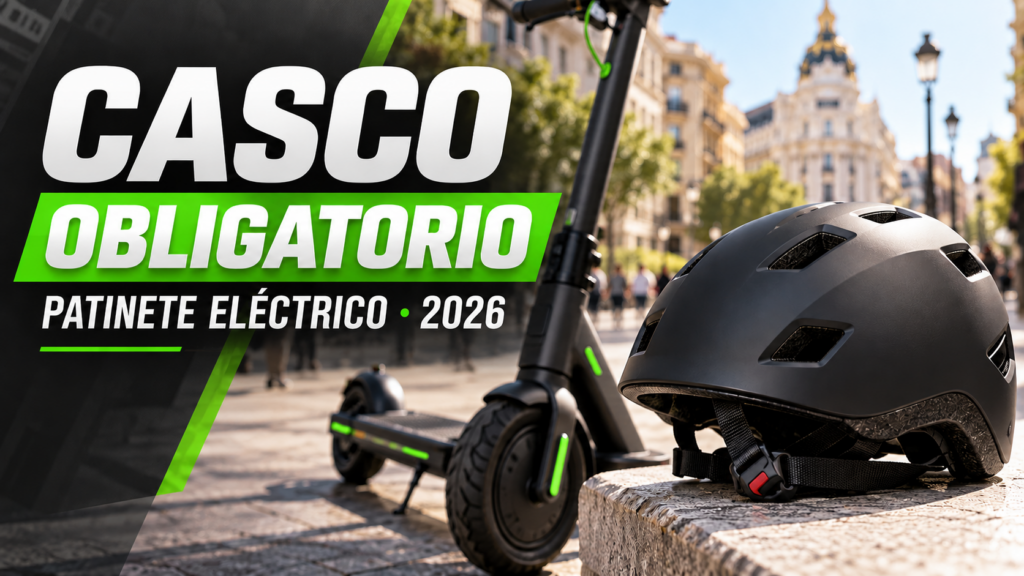 Casco homologado junto a un patinete eléctrico en la ciudad