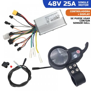 Kit controladora JP + display + cable 48V-25A con/sin sensor Hall