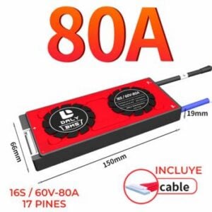 BMS DALY 16S/60V-80A sistema gestión para baterías de litio + cable 17 pines incluido