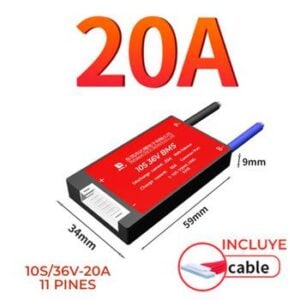 BMS DALY 10S/36V-20A sistema gestión para baterías de litio + cable 11 pines incluido