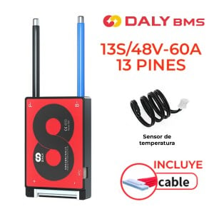 BMS DALY 13S/48V-60A sistema gestión para baterías de litio + sensor temperatura + cable 13 pines incluido