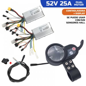 Kit controladora Dual JP + display + cable 52V-25A con/sin sensor Hall