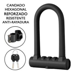 Candado reforzado negro bicicleta/scooter hexagonal anti-rayadura